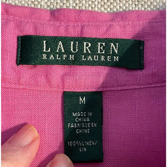 Ralph Lauren Pink Linen Blouse Shirt Gold Buttons Size Med- Barbie Core - Picture 3 of 10